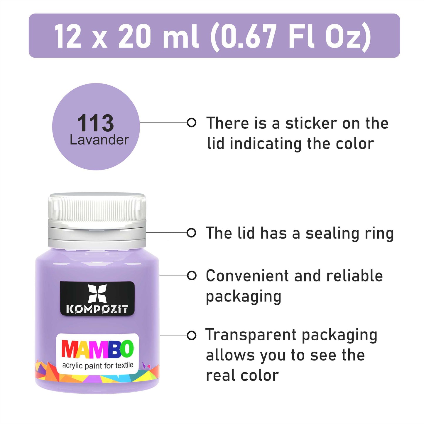 Set of colors for textiles and leather MAMBO Composite / Pastel colors 12 x 20 ml
