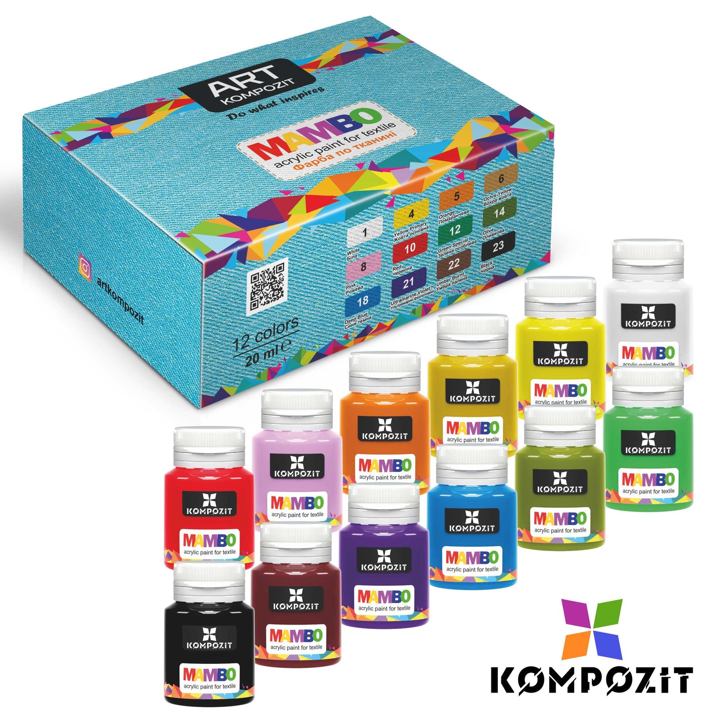 Sada farieb na textil a kožu MAMBO Kompozit 12 x 20 ml