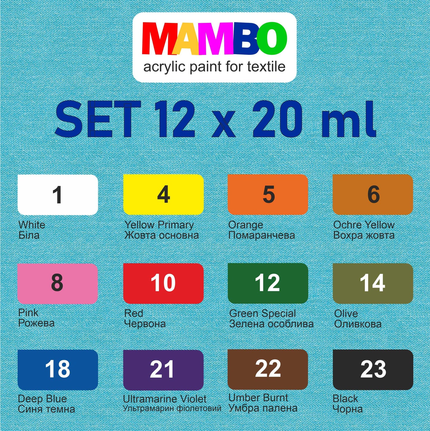 Sada farieb na textil a kožu MAMBO Kompozit 12 x 20 ml