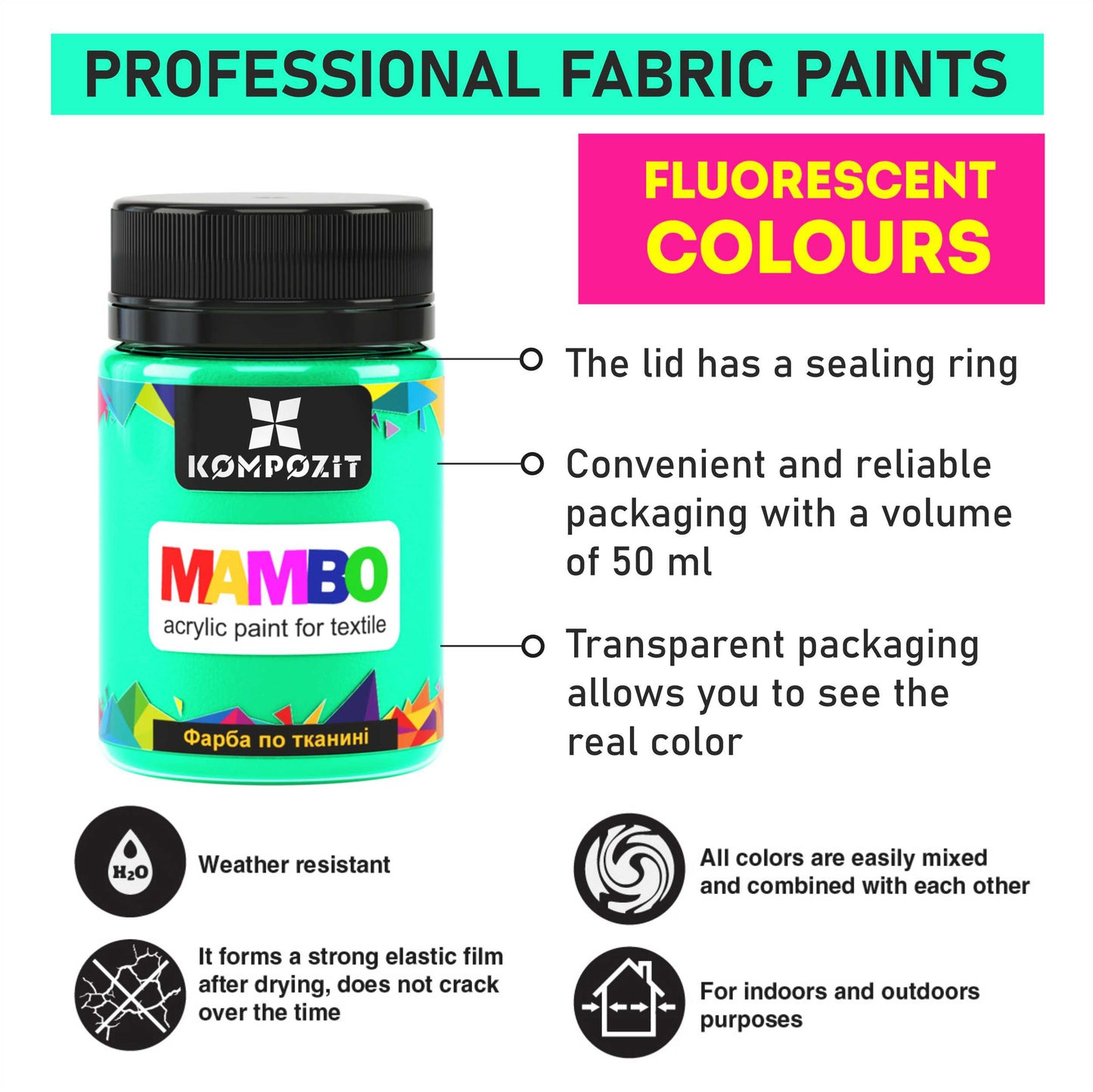 Dyes for textiles and leather MAMBO Composite 50 ml / Fluorescent colors