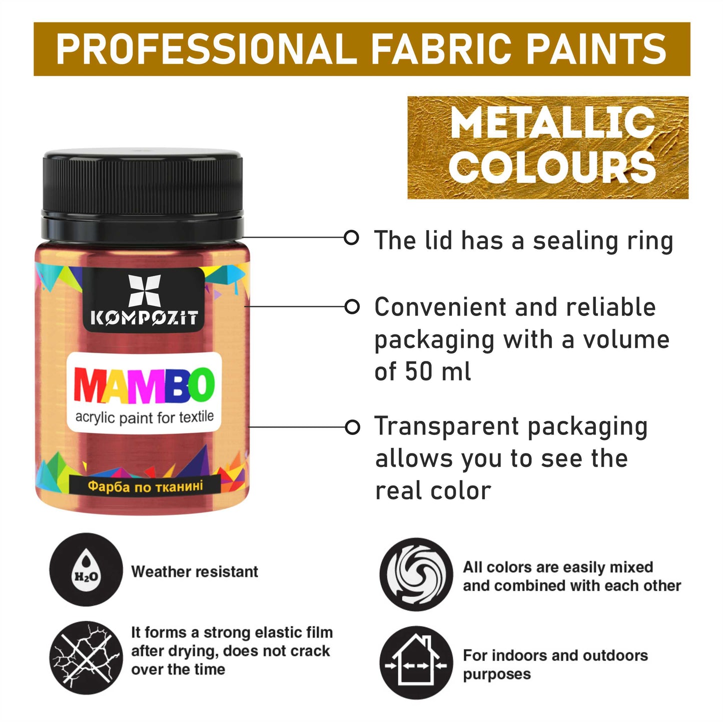 Dyes for textiles and leather MAMBO Kompozit 50 ml / Metallic colors