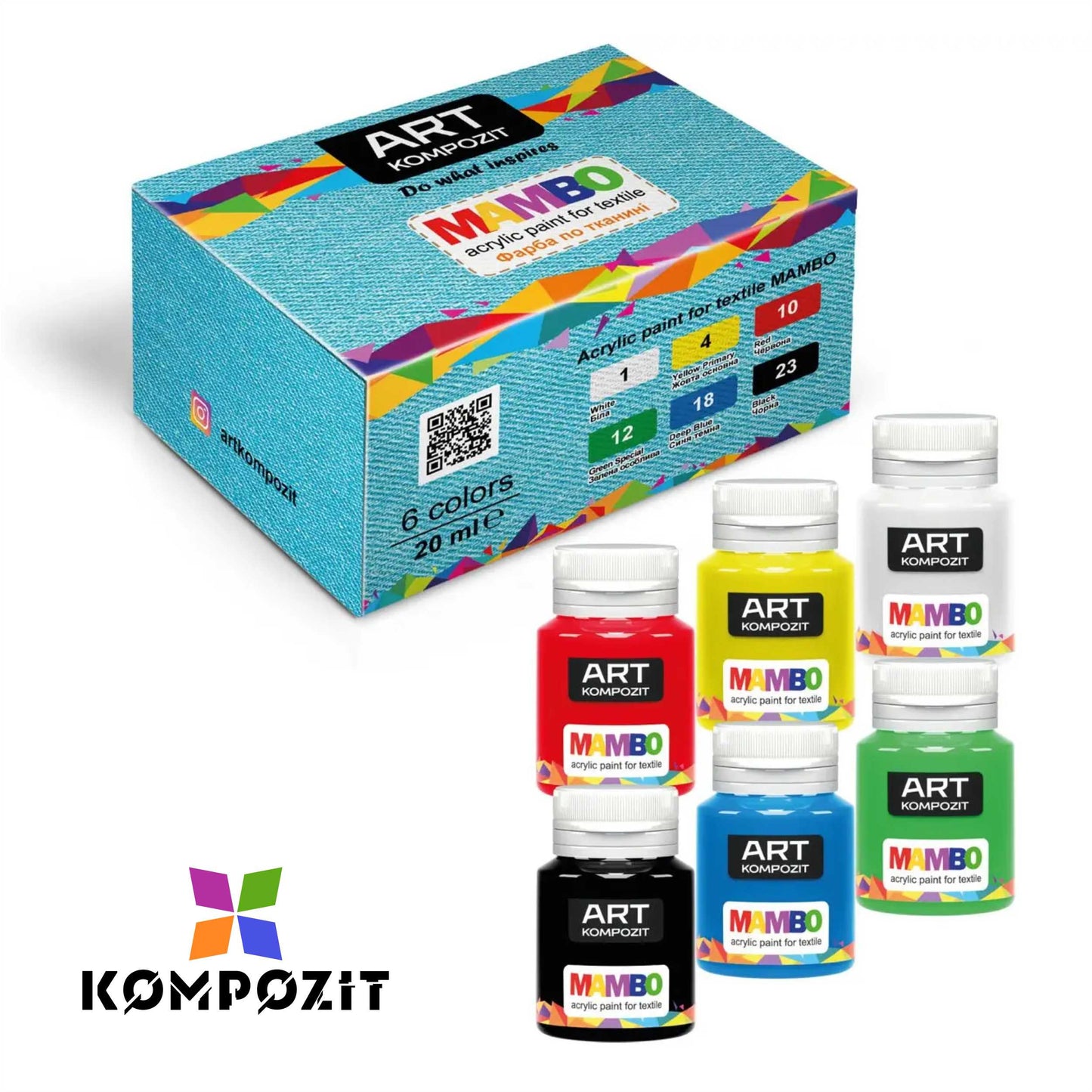 Set of colors for textiles and leather MAMBO Kompozit 6 x 20 ml