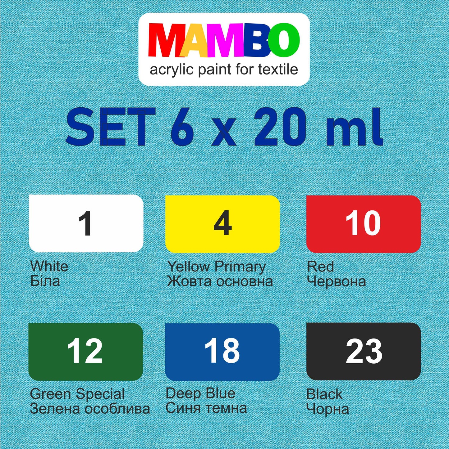 Set of colors for textiles and leather MAMBO Kompozit 6 x 20 ml