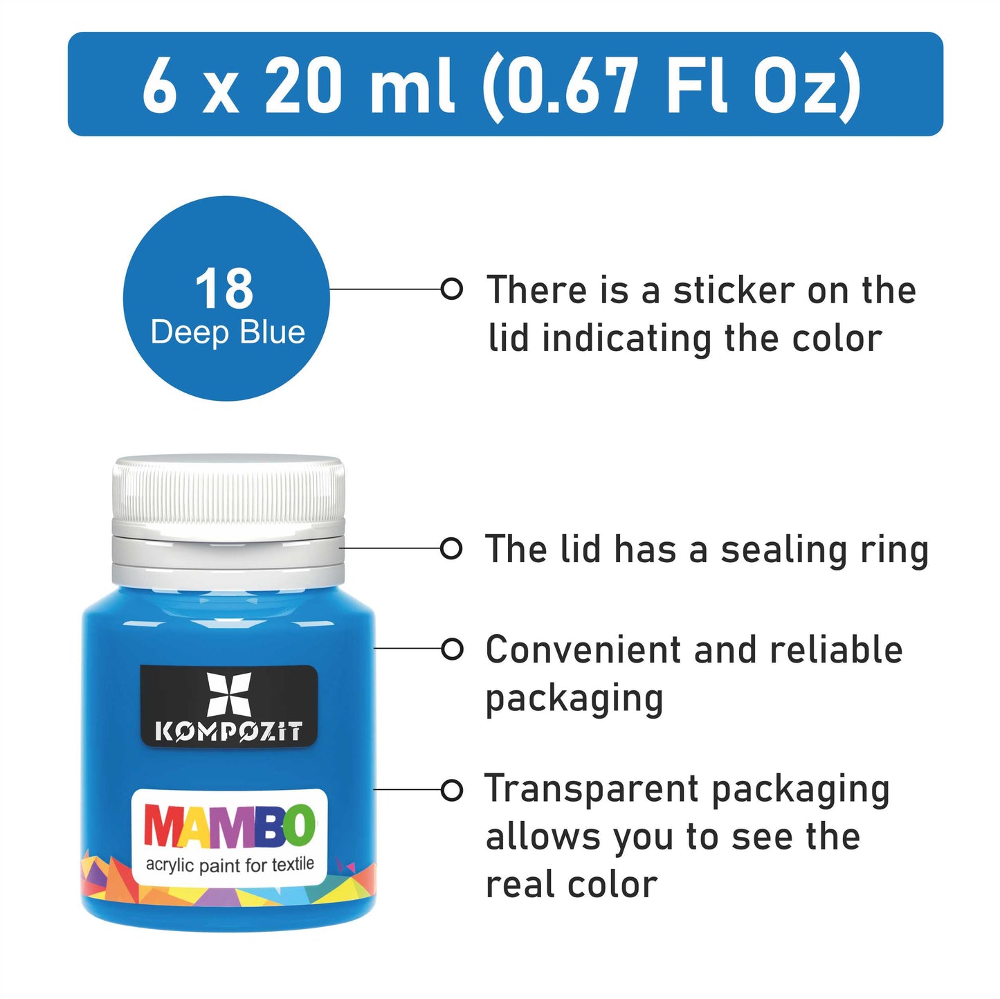 Set of colors for textiles and leather MAMBO Kompozit 6 x 20 ml
