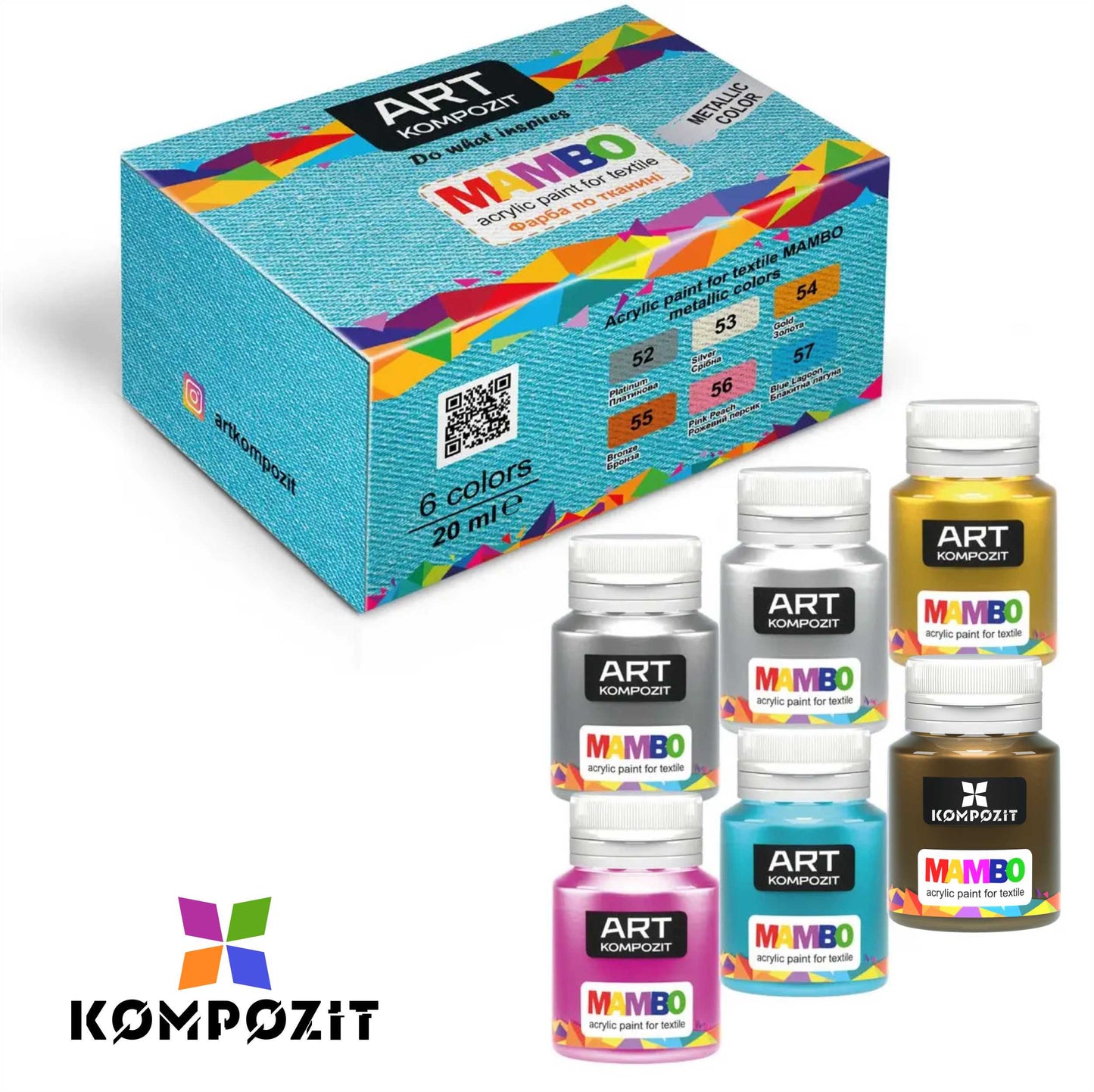 Set of colors for textiles and leather MAMBO Composite / Metallic colors 6 x 20 ml