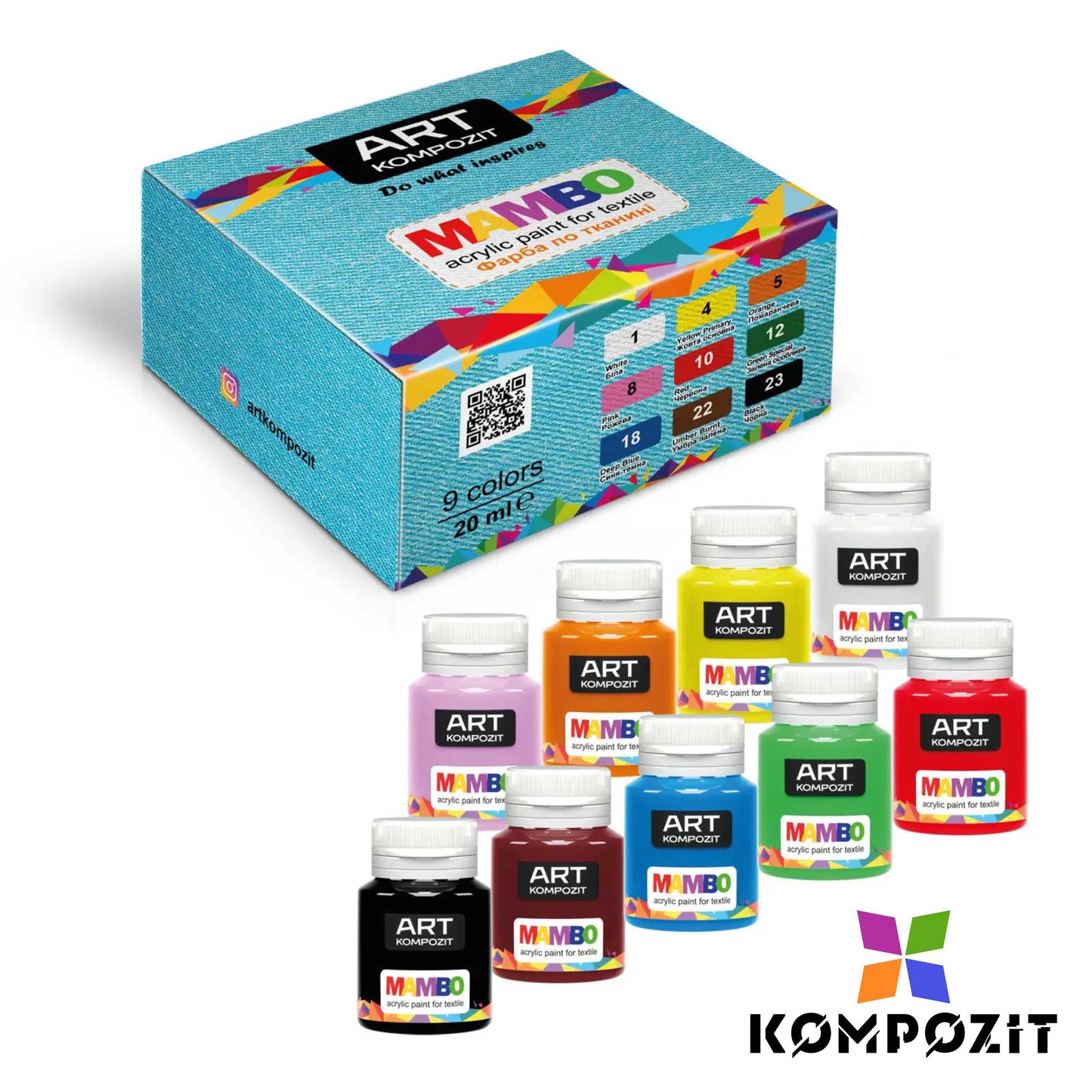 Set of colors for textiles and leather MAMBO Kompozit 9 x 20 ml