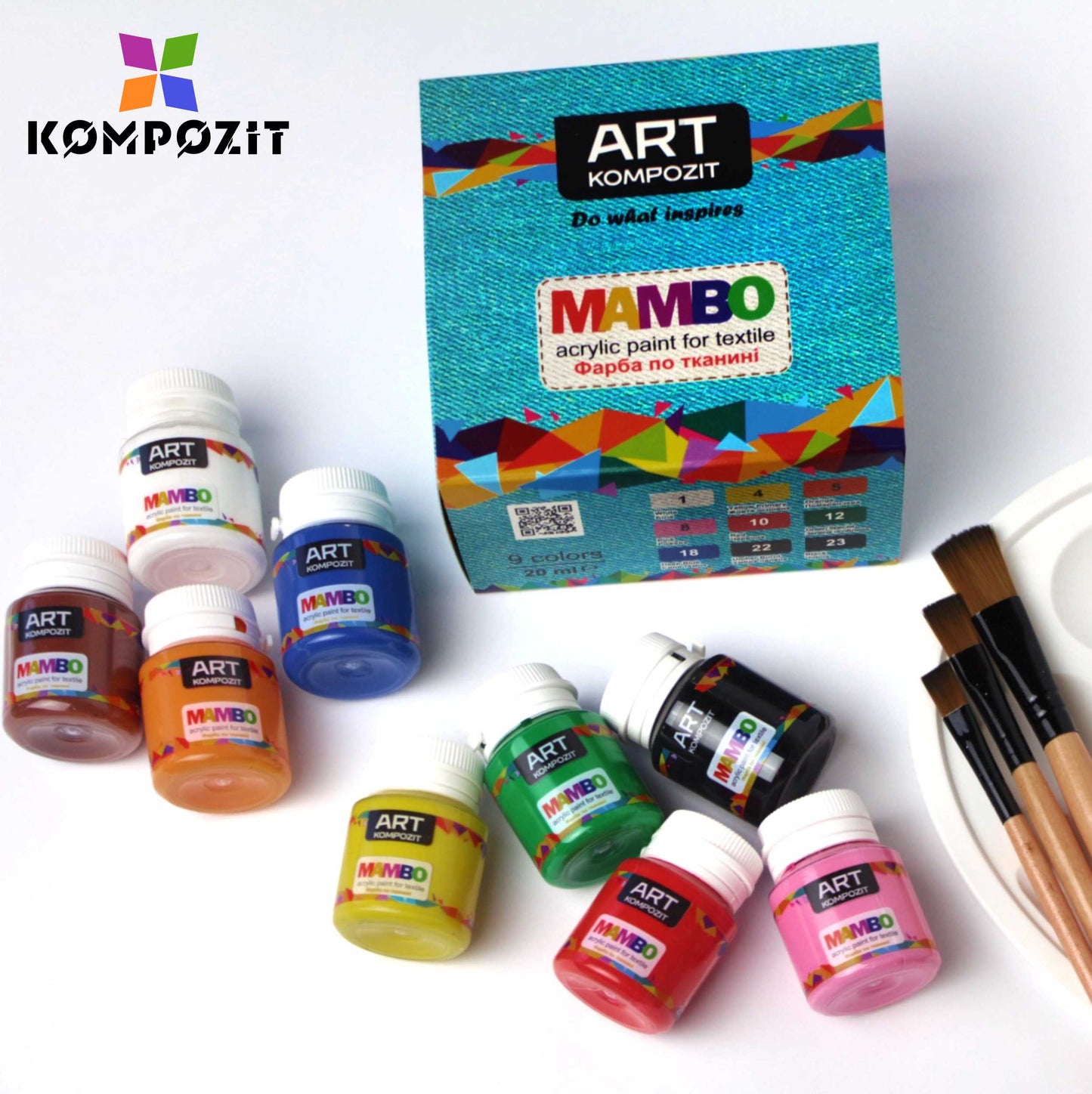 Set of colors for textiles and leather MAMBO Kompozit 9 x 20 ml