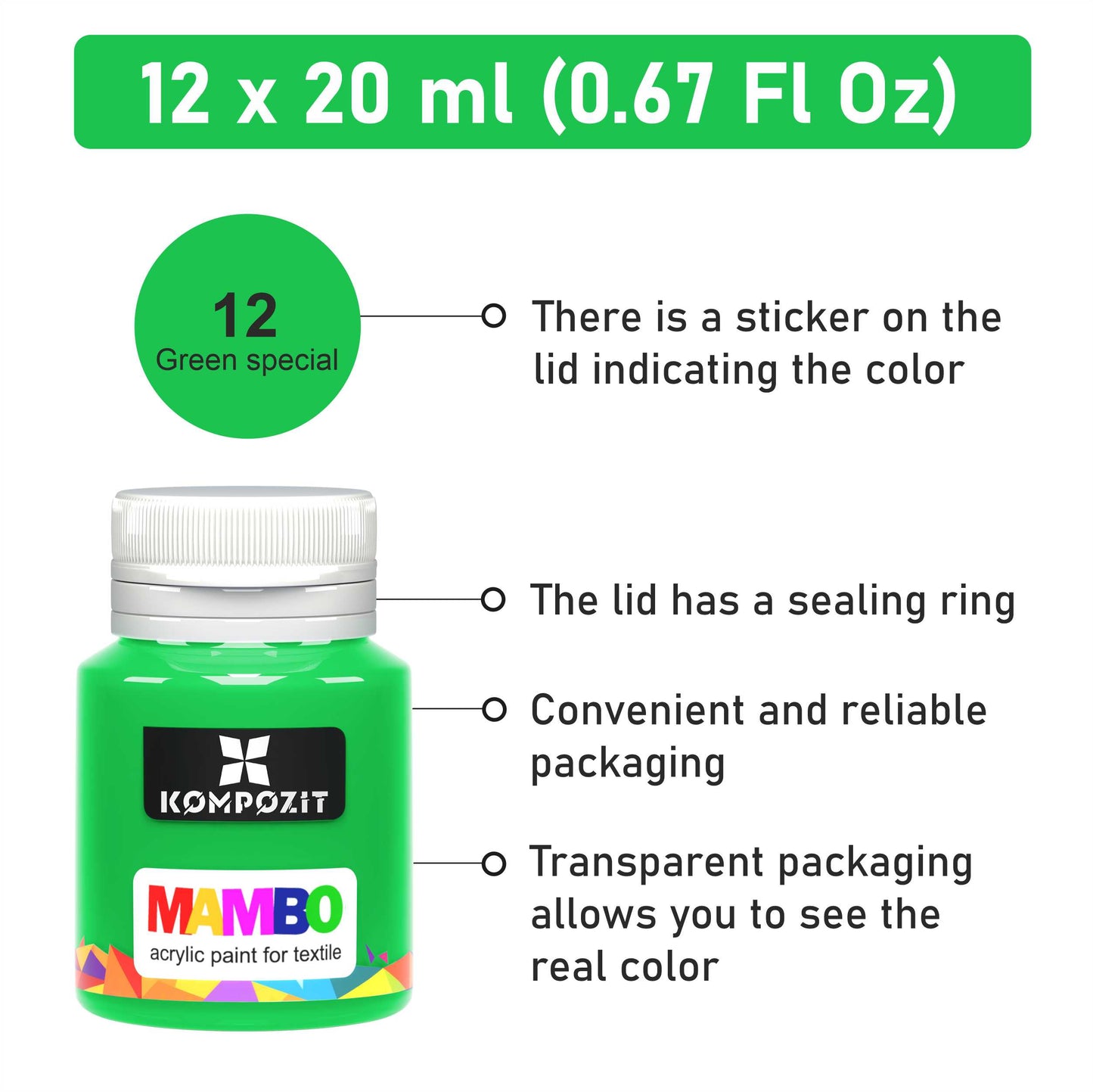 Set of colors for textiles and leather MAMBO Kompozit 9 x 20 ml