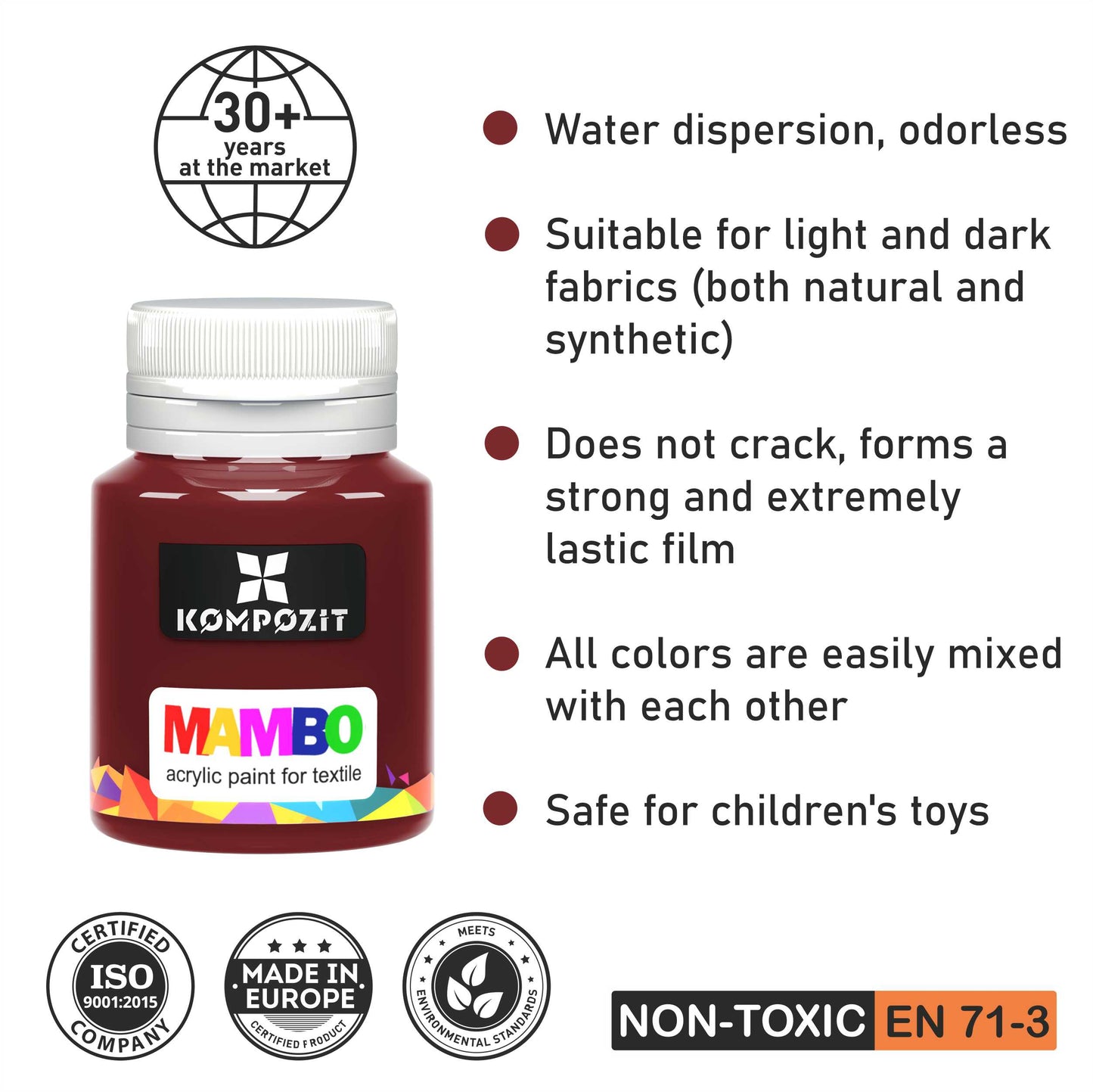 Set of colors for textiles and leather MAMBO Kompozit 9 x 20 ml
