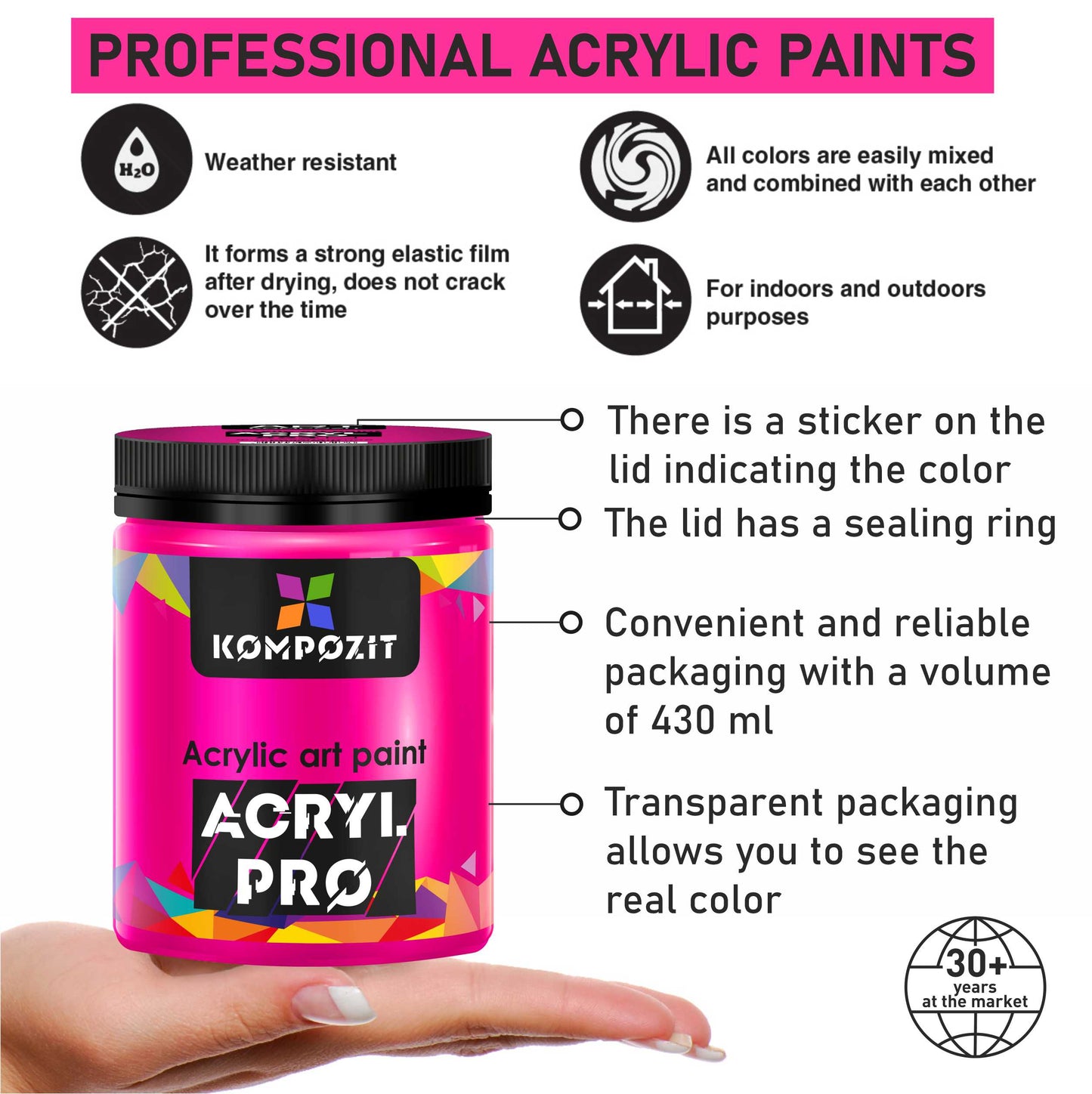 Profesionálne akrylové farby ACRYL PRO Kompozit 430 ml / Fluorescenčné farby