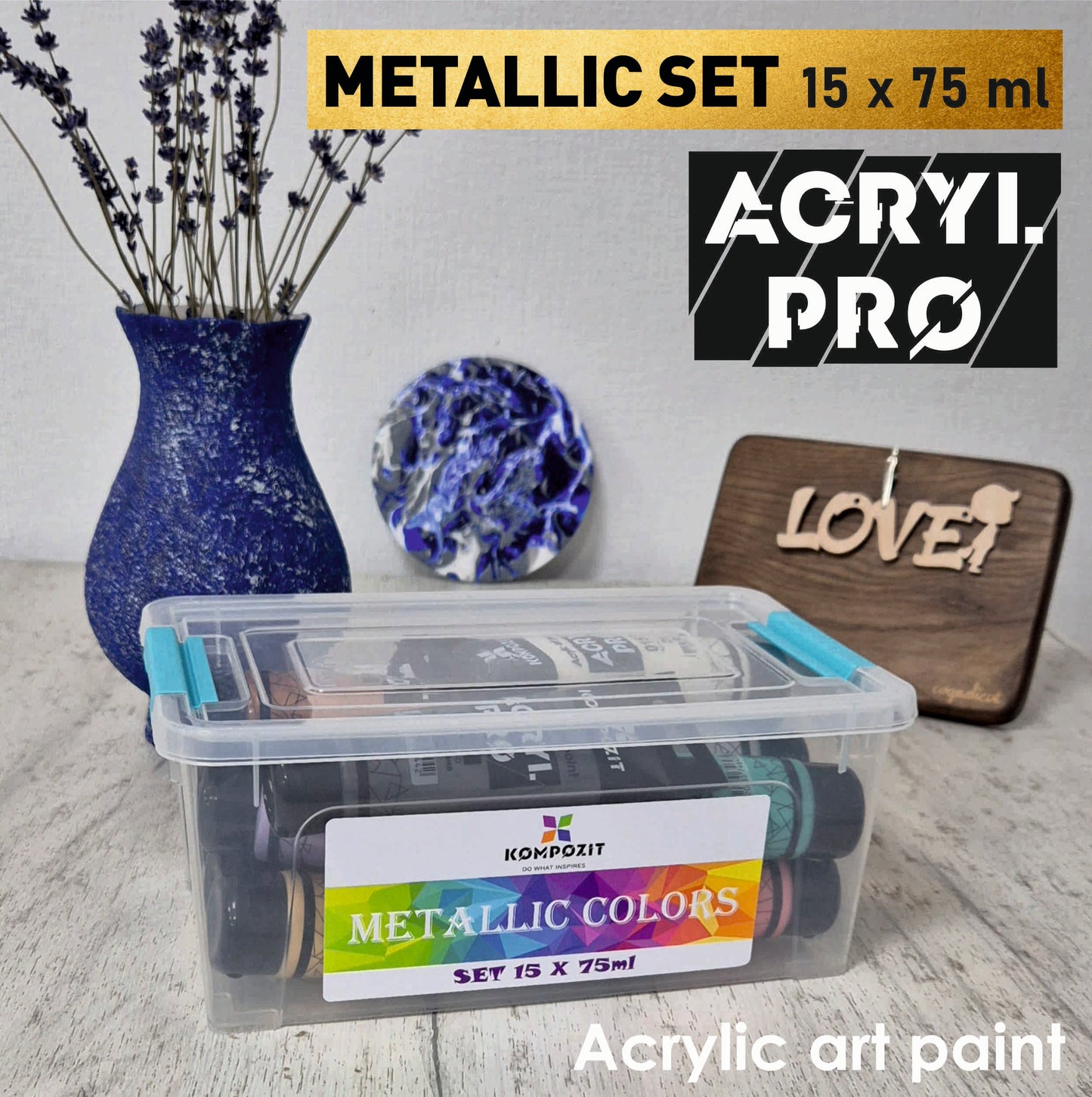 Sada akrylových farieb ACRYL PRO Kompozit METALLIC 15 x 75 ml