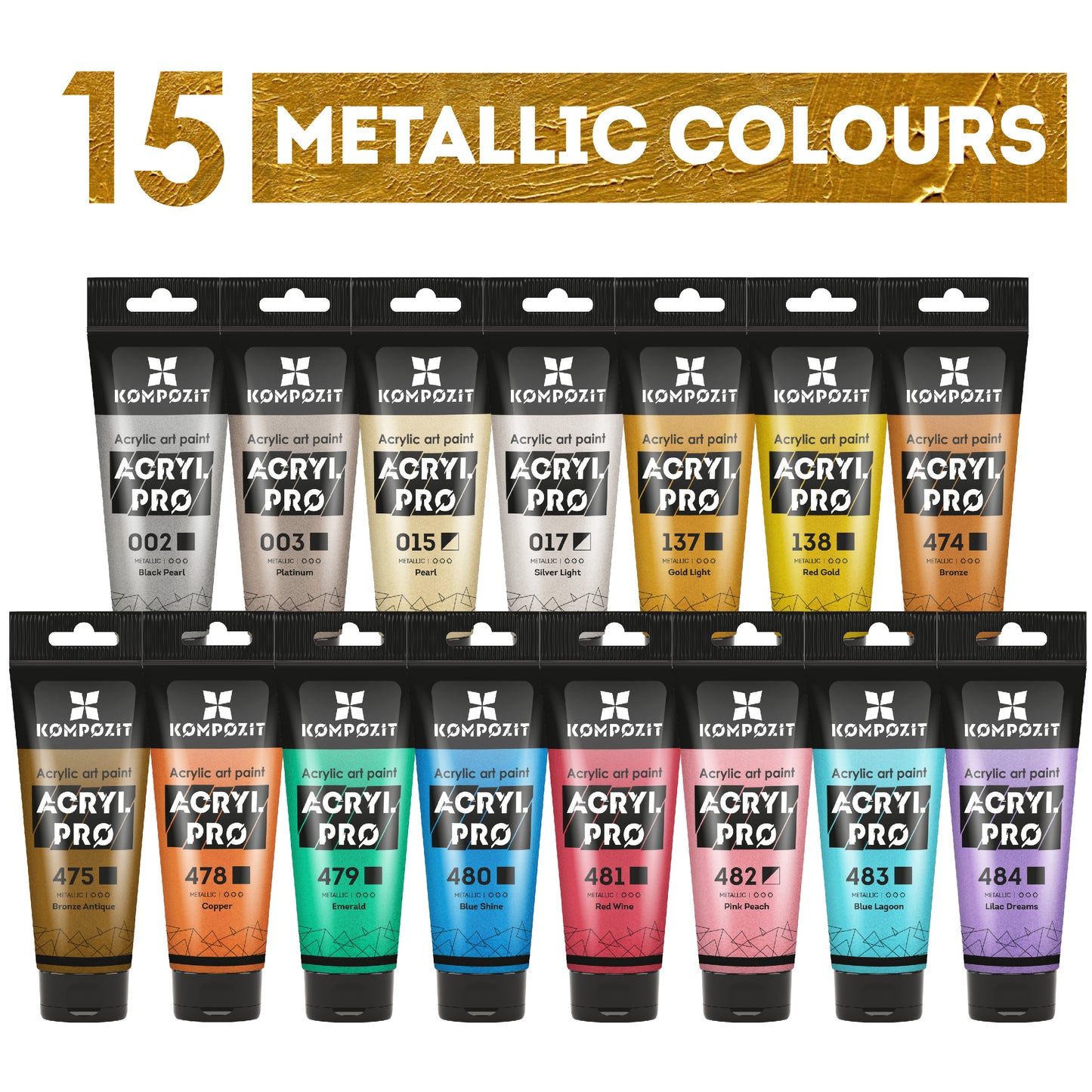 Sada akrylových farieb ACRYL PRO Kompozit METALLIC 15 x 75 ml