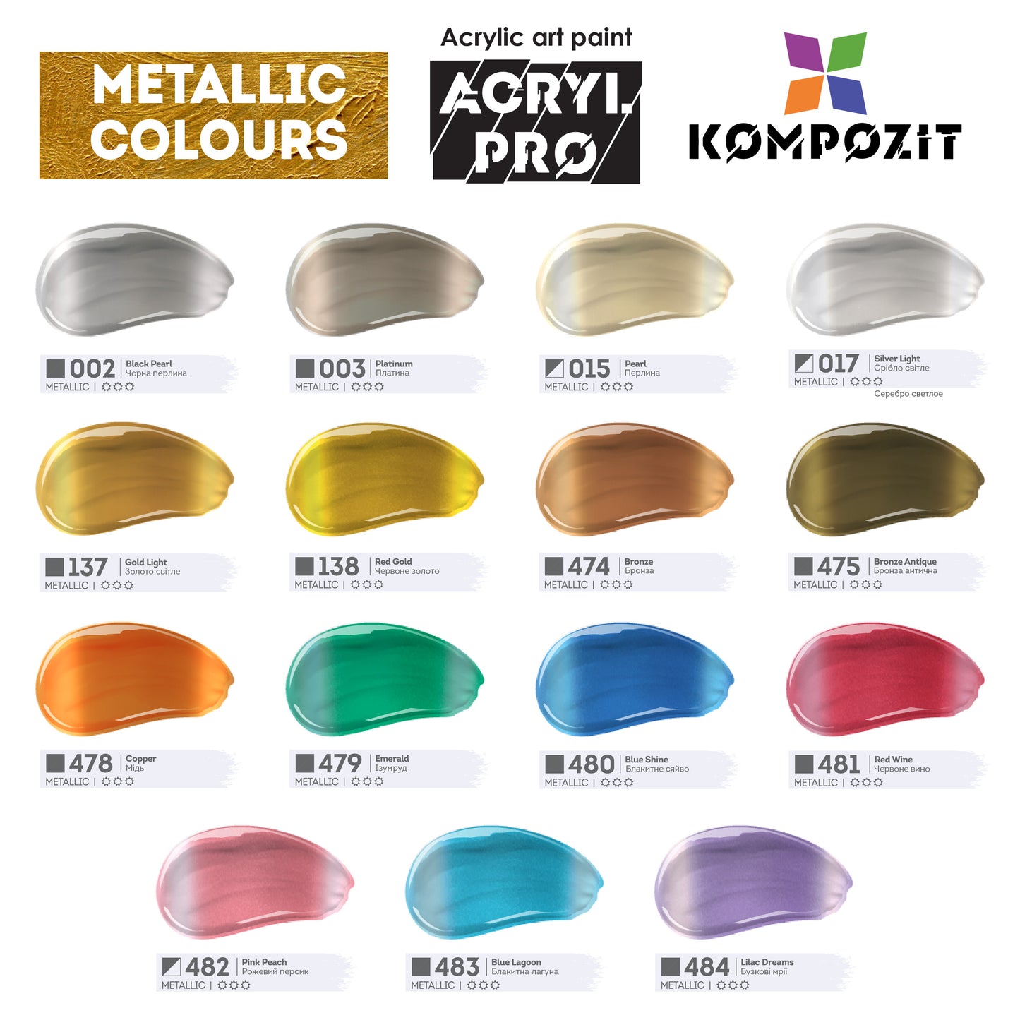 Sada akrylových farieb ACRYL PRO Kompozit METALLIC 15 x 75 ml