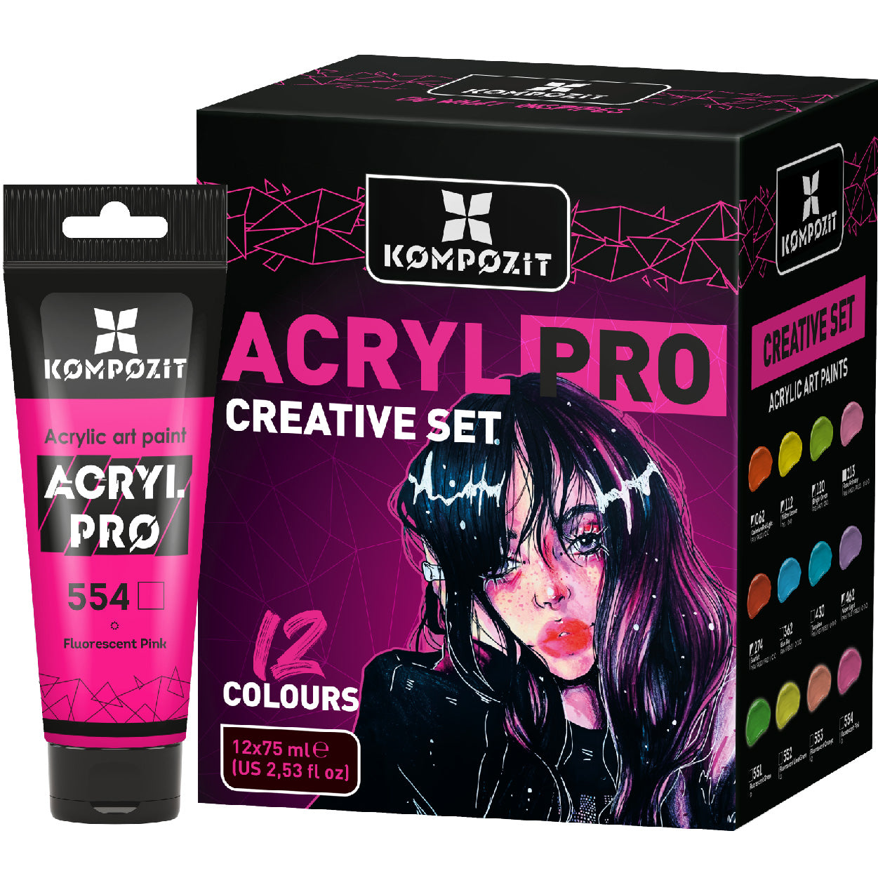 Set Acrylfarben ACRYL PRO Kompozit CREATIVE 12 x 75 ml