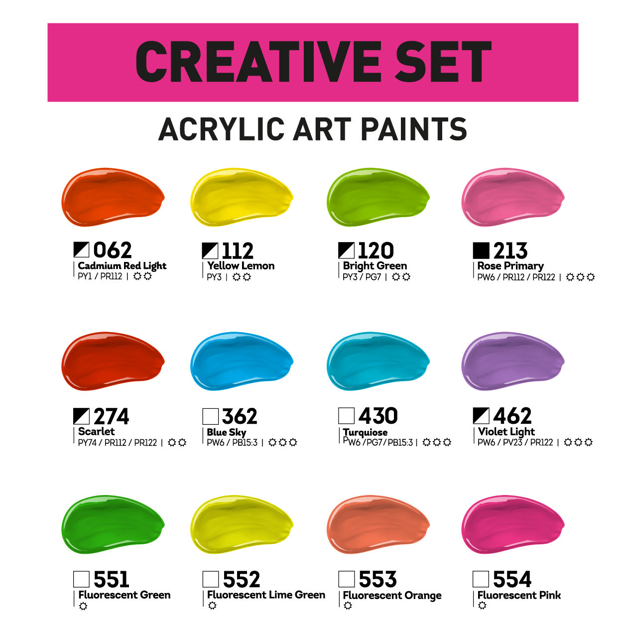 Set Acrylfarben ACRYL PRO Kompozit CREATIVE 12 x 75 ml