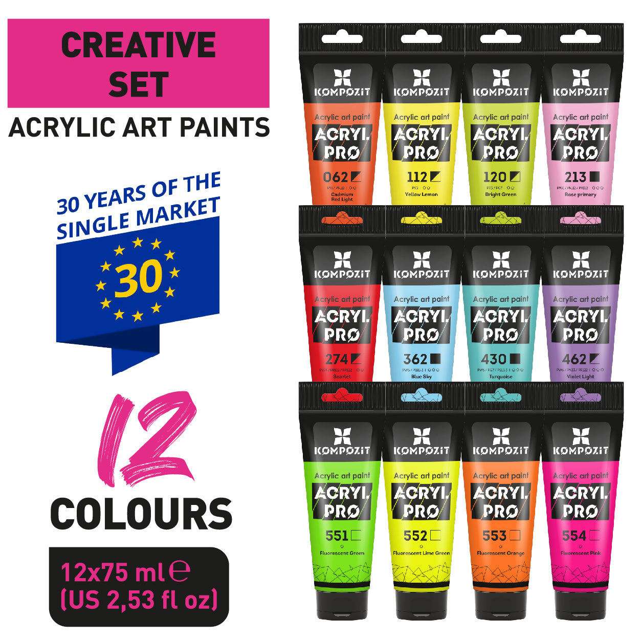 Set Acrylfarben ACRYL PRO Kompozit CREATIVE 12 x 75 ml