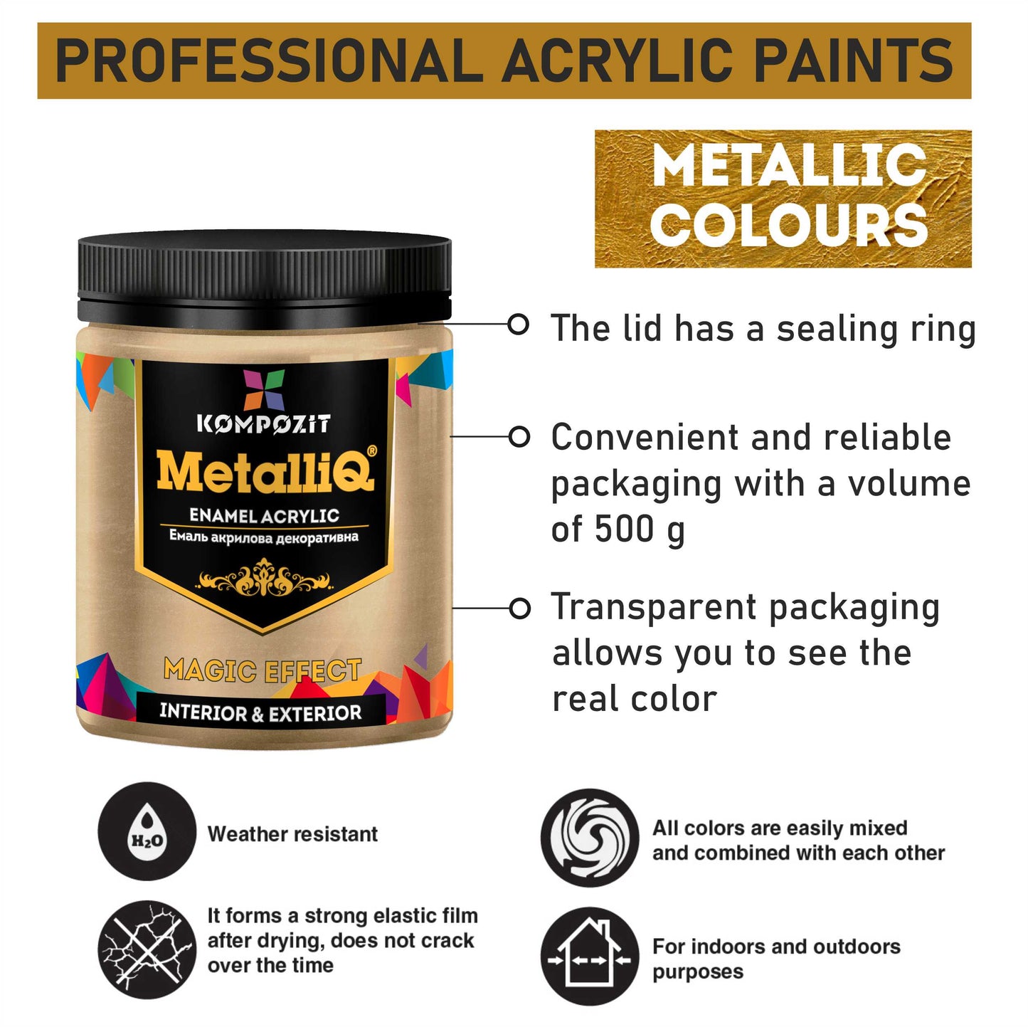 Metallische Profi-Acrylfarben MetalliQ Kompozit 500 g / Verschiedene Farbtöne