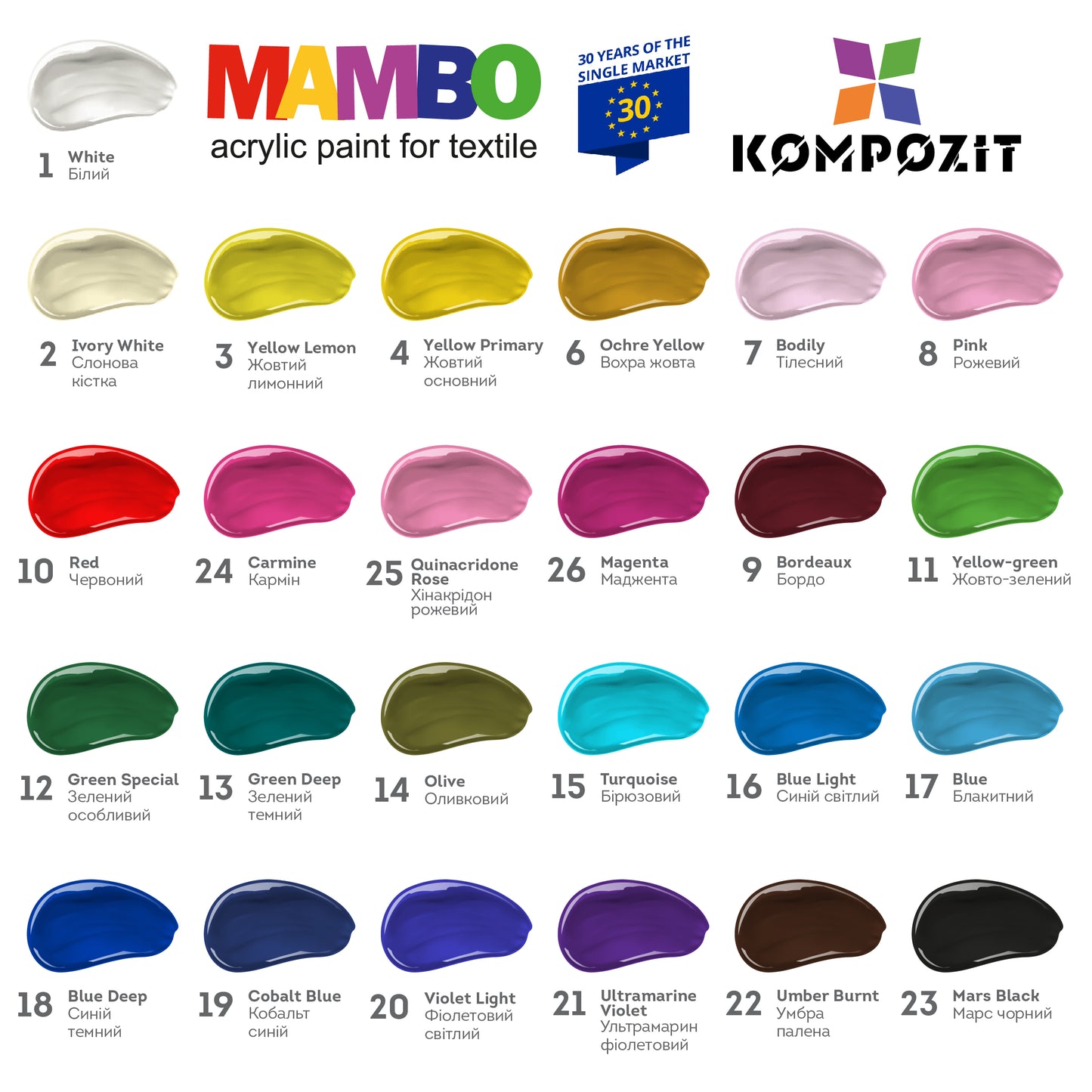 Dyes for textiles and leather MAMBO Kompozit 50 ml / Various shades