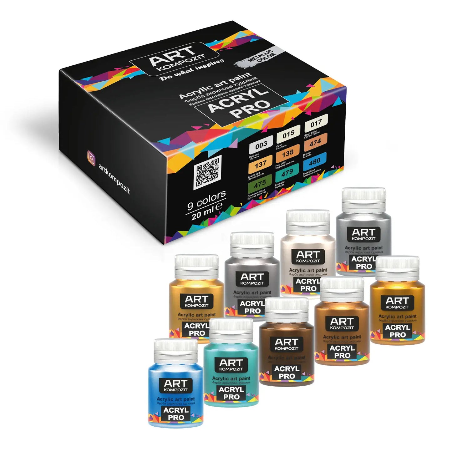 Set Acrylfarben ACRYL PRO Composite / Metallic-Farben 9 x 20 ml