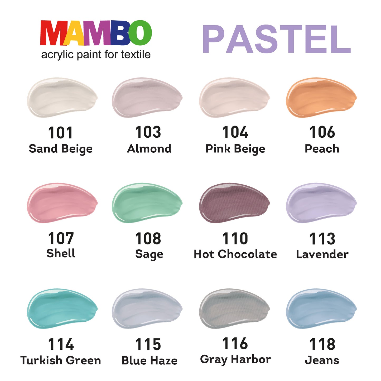 Set of colors for textiles and leather MAMBO Composite / Pastel colors 12 x 20 ml