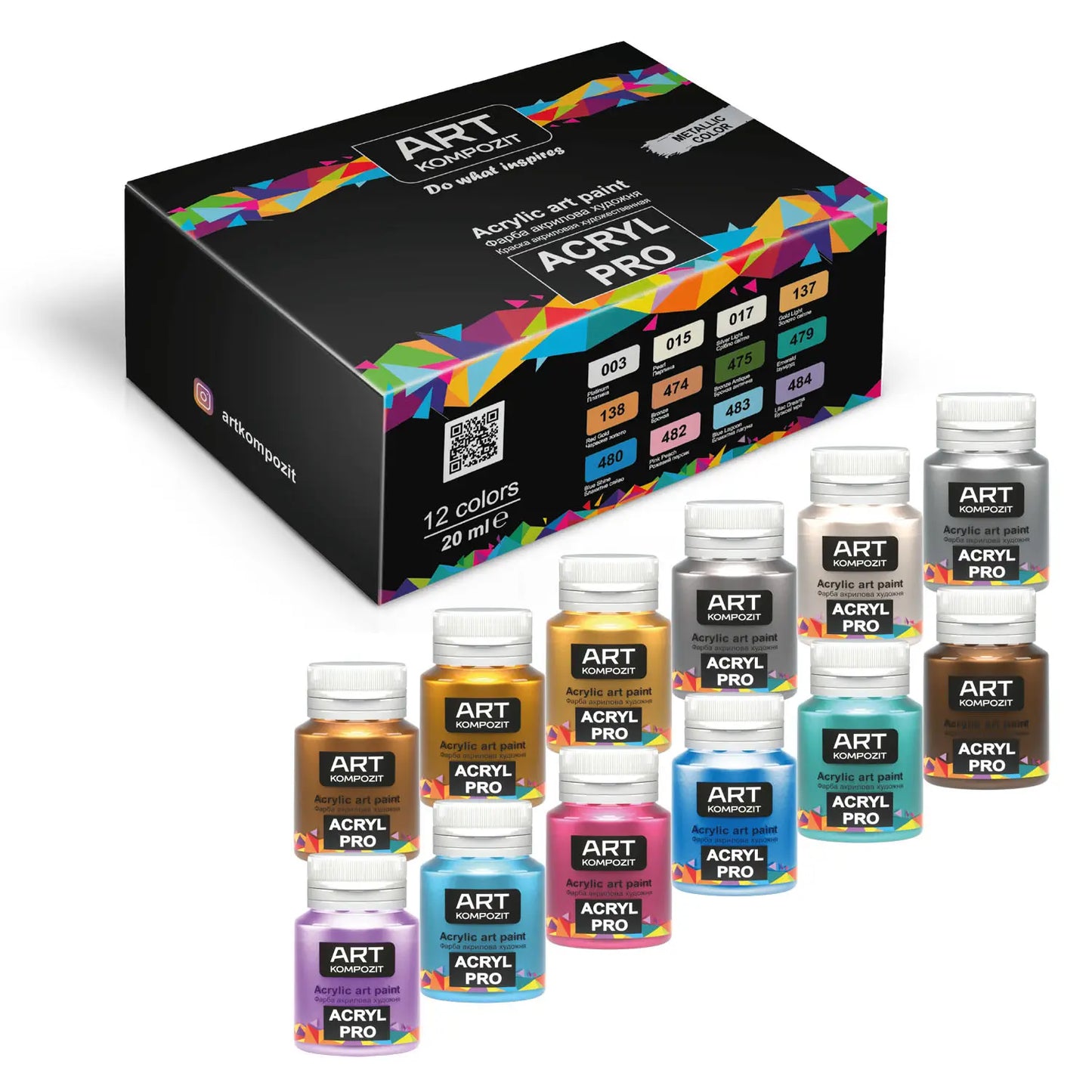 Set Acrylfarben ACRYL PRO Composite / Metallic-Farben 12 x 20 ml