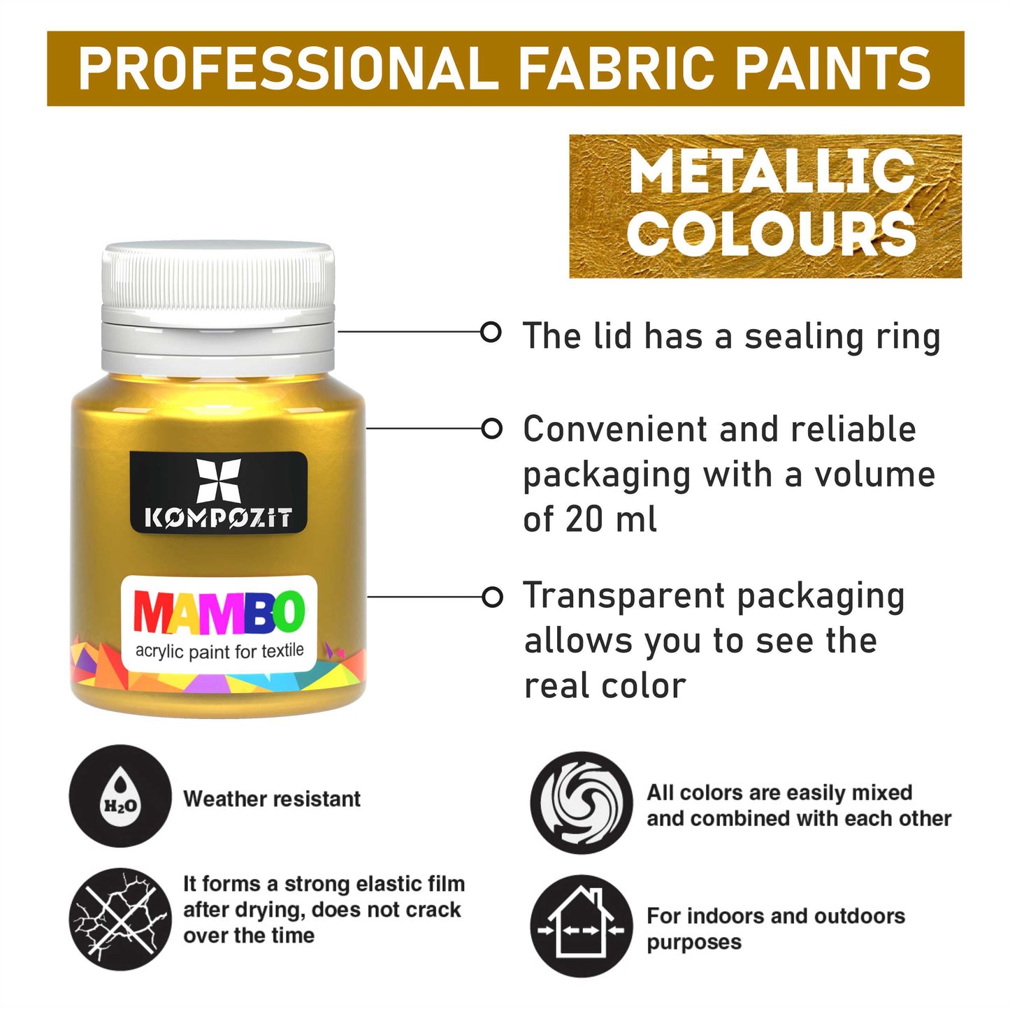 Set of colors for textiles and leather MAMBO Composite / Metallic colors 9 x 20 ml