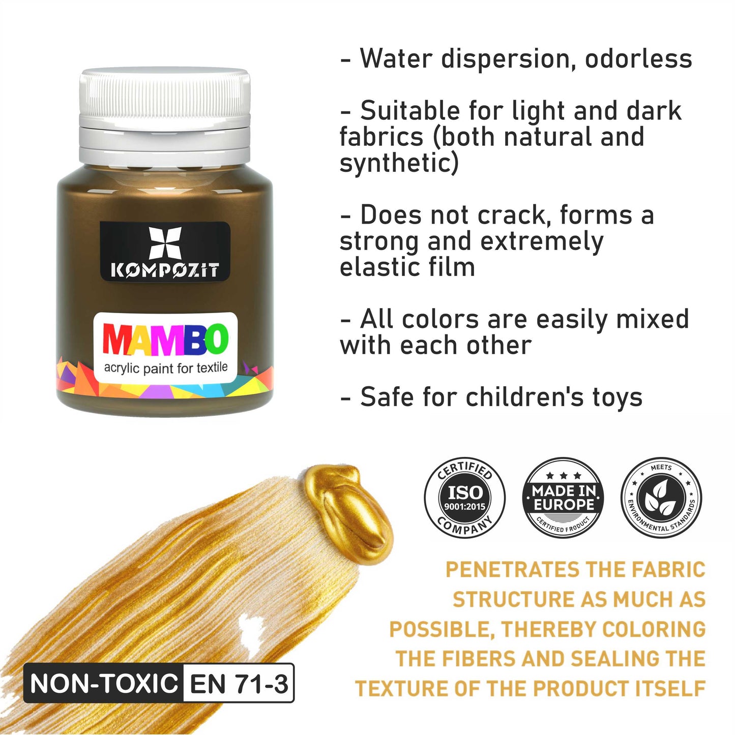 Set of colors for textiles and leather MAMBO Composite / Metallic colors 9 x 20 ml