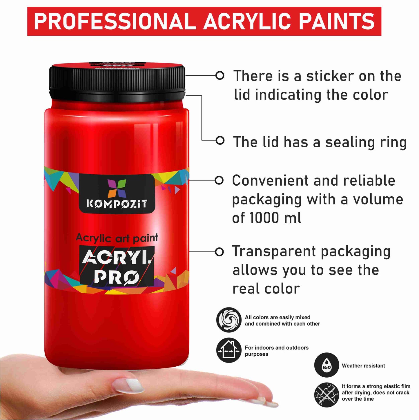 Profesionálne akrylové farby ACRYL PRO Kompozit 1000 ml / Rôzne odtiene