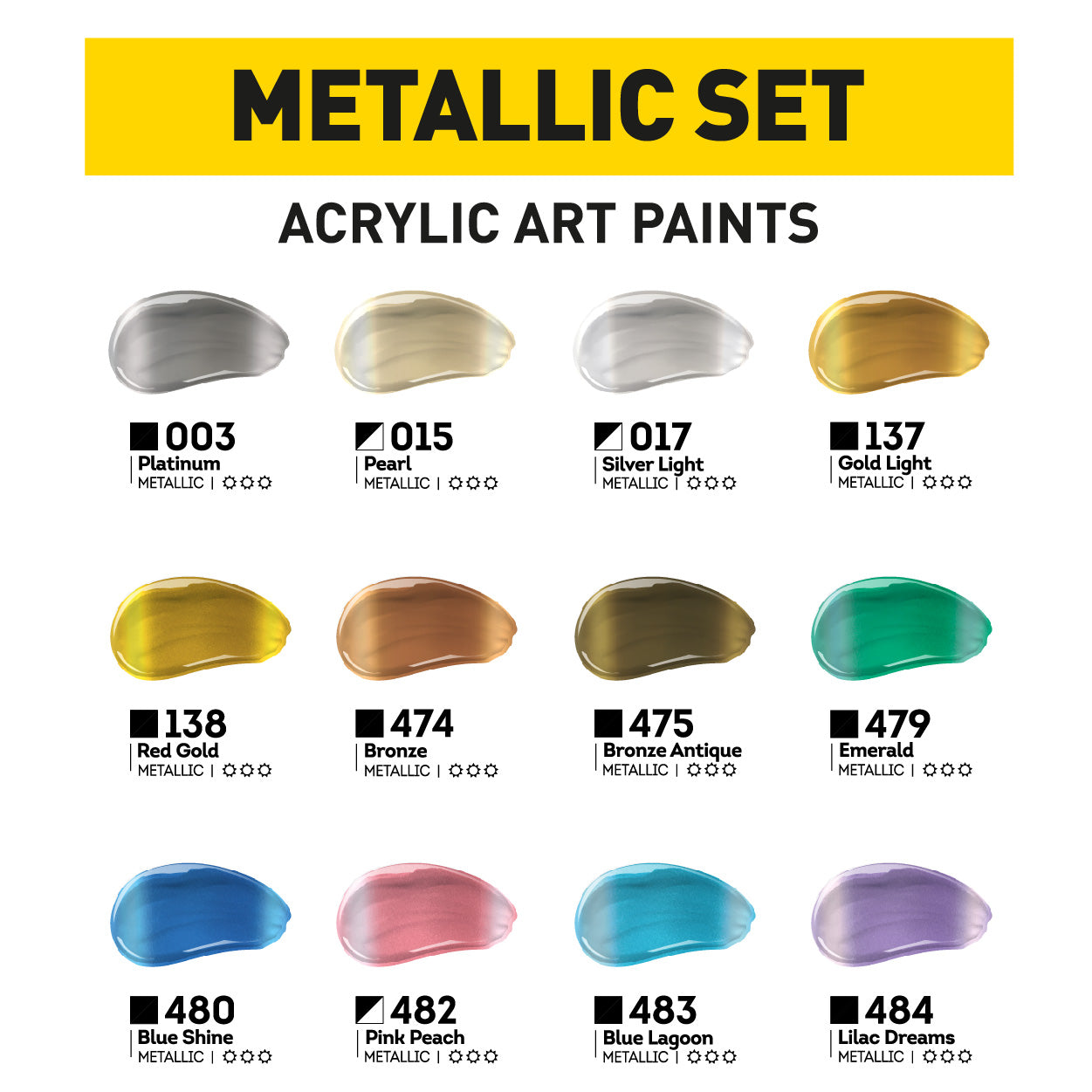 Set Acrylfarben ACRYL PRO Kompozit METALLIC 12 x 75 ml