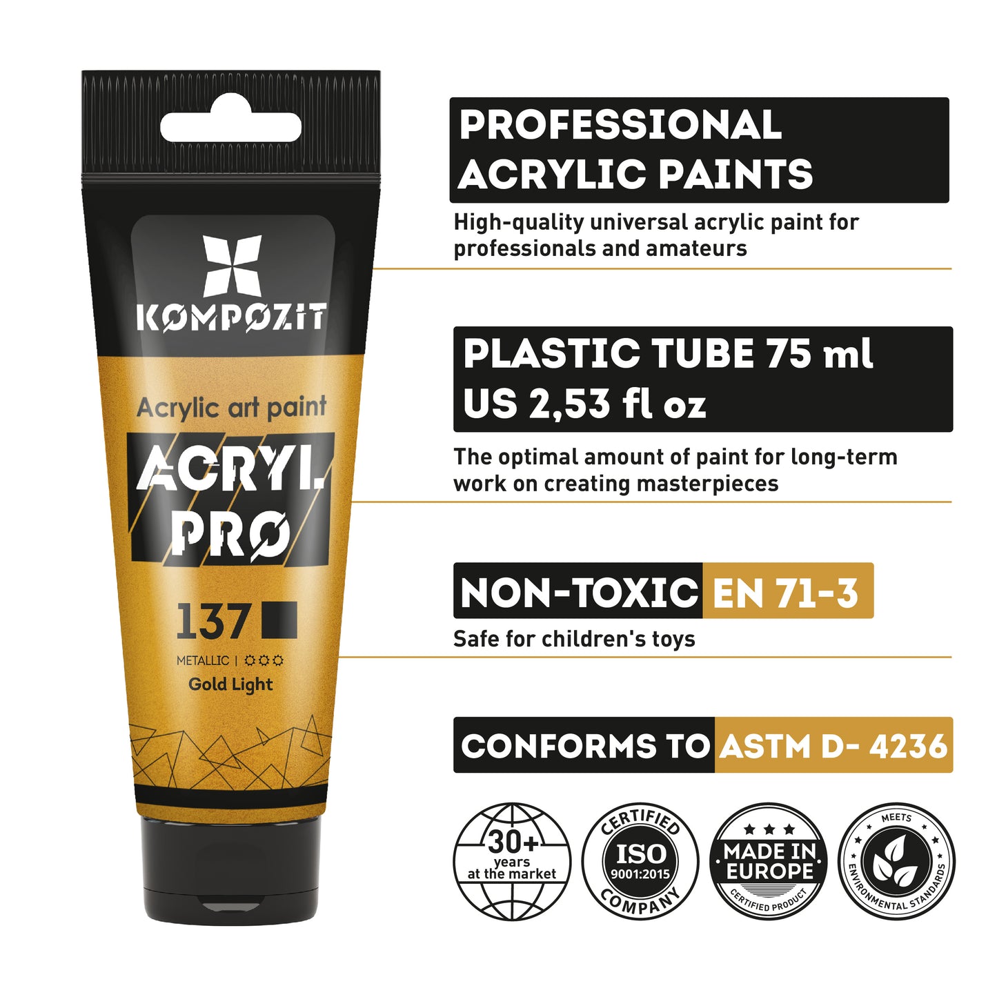 Set Acrylfarben ACRYL PRO Kompozit METALLIC 12 x 75 ml