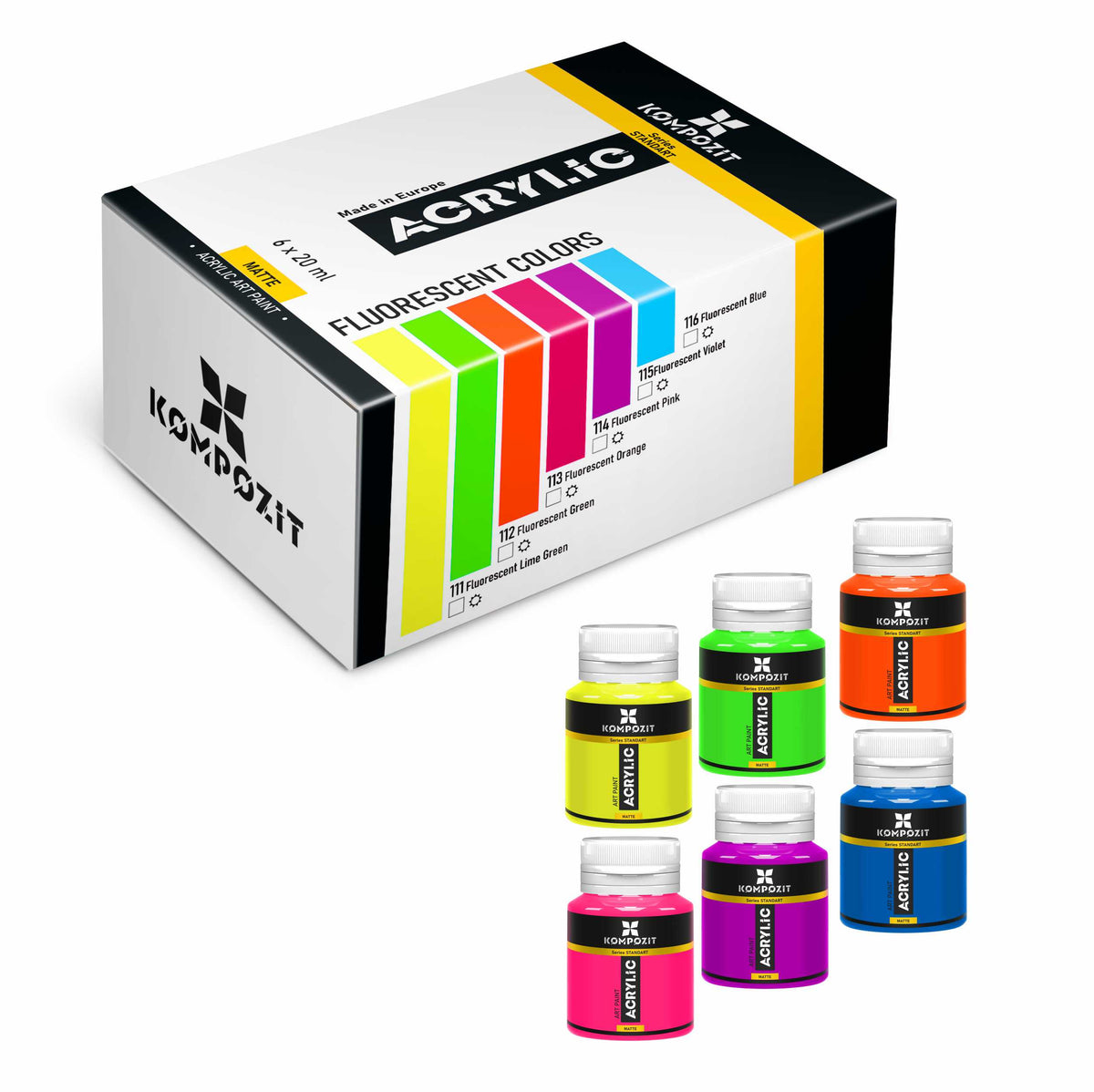 Sada akrylových farieb STANDART Kompozit Fluorescent 6 x 20 ml