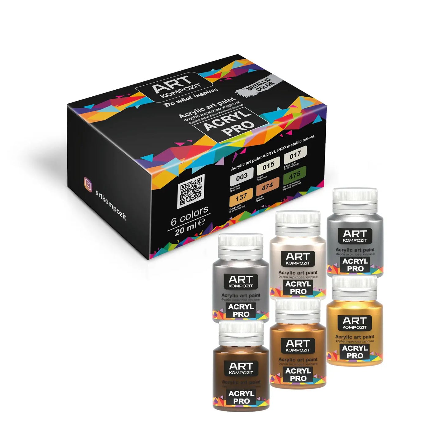 Set of acrylic paints ACRYL PRO Composite / Metallic colors 6 x 20 ml